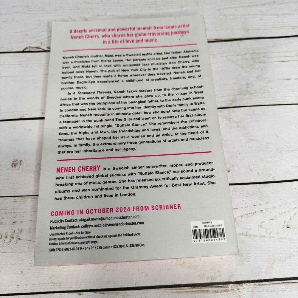 Neneh Cherry A Thousand Threads A Memoir ARC Advance Reader Copy‎ Scribner 2024